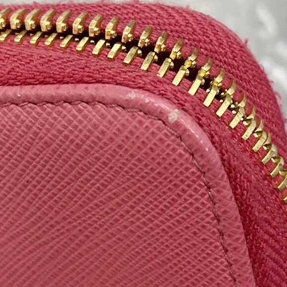 PRADA Logo Saffiano Compact Zipper Around Coin Wallet Leather Pink GHW 38KA657 - Picture 14 of 16